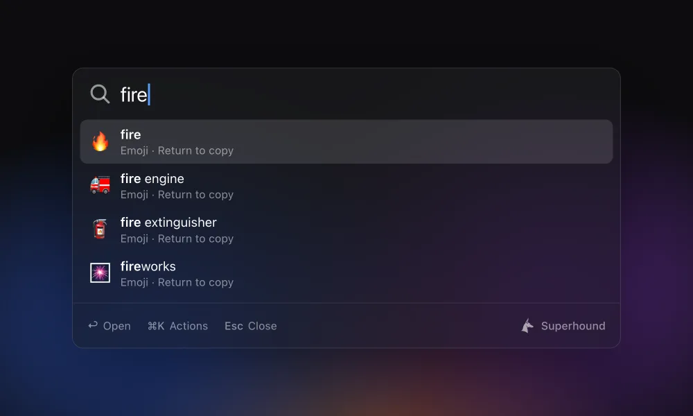 The Superhound search panel: Emoji